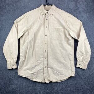 Guide Series LT‎ Mens Button Down Shirt Long Sleeve Beige Cotton Casual